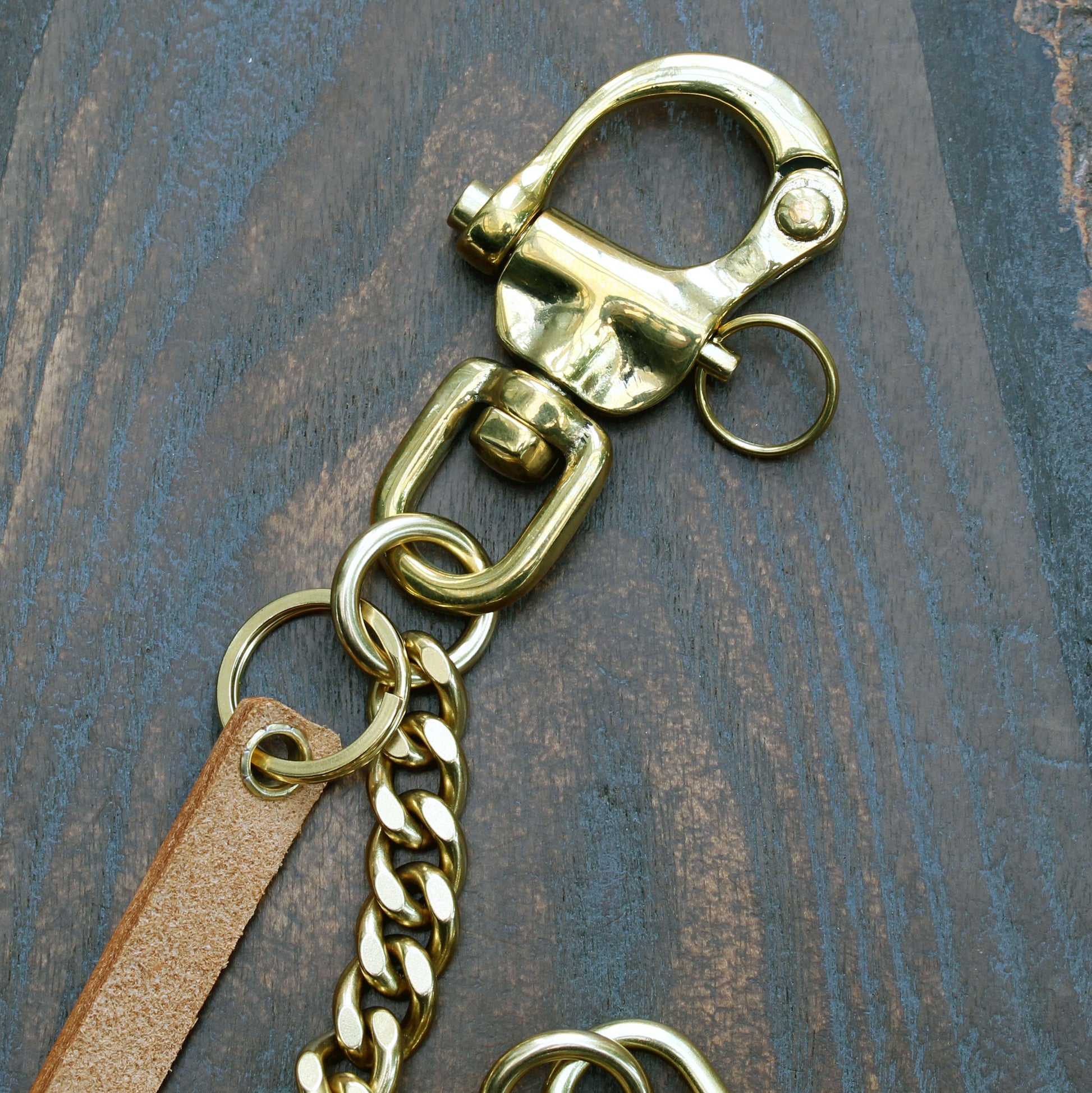 Solid brass wallet chain with shackle, UK made