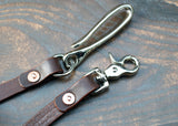 Brown leather wallet lanyard, nickel fish hook