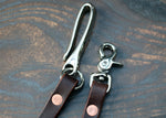 Brown leather wallet lanyard, nickel fish hook
