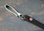 Brown leather wallet lanyard, nickel fish hook