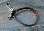 Brown leather wallet lanyard, nickel fish hook