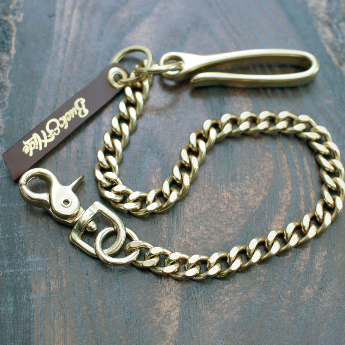 Heavy duty wallet chain, solid brass with Japanese fish hook