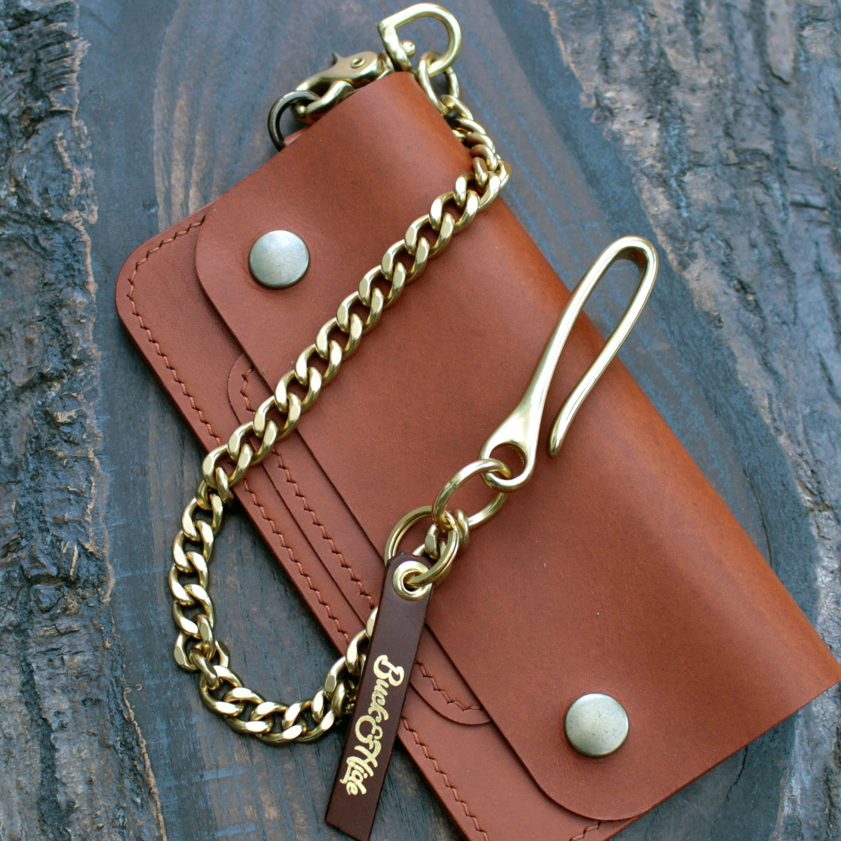 Heavy duty wallet chain, solid brass with Japanese fish hook