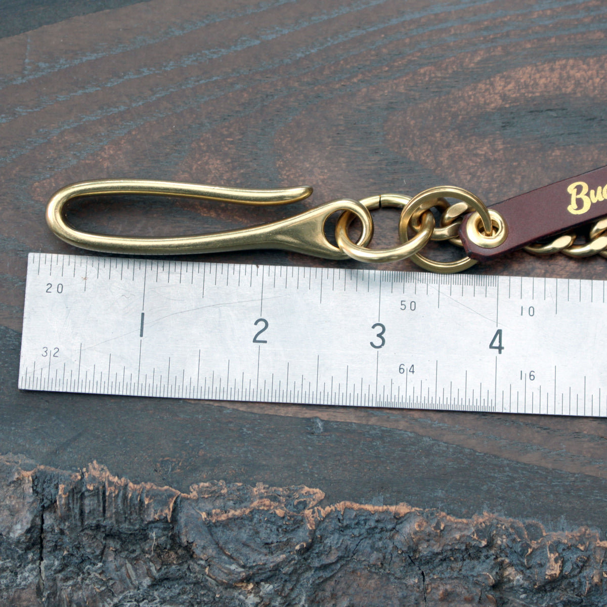 Heavy duty wallet chain, solid brass with Japanese fish hook