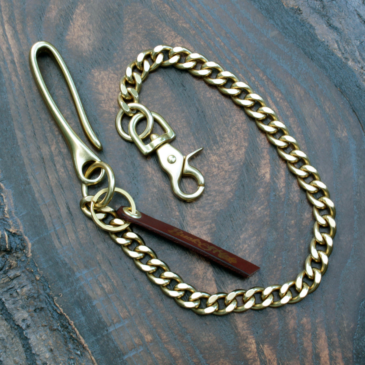 Heavy duty wallet chain, solid brass with Japanese fish hook