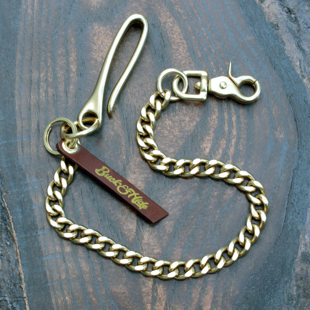 Heavy duty wallet chain, solid brass with Japanese fish hook