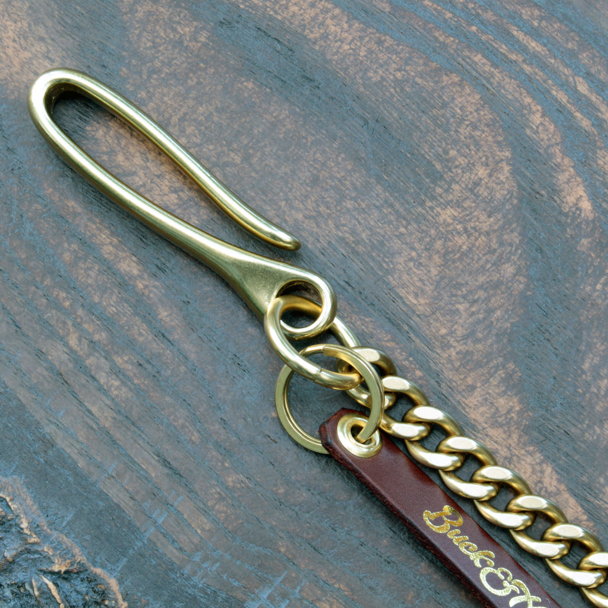 Heavy duty wallet chain, solid brass with Japanese fish hook