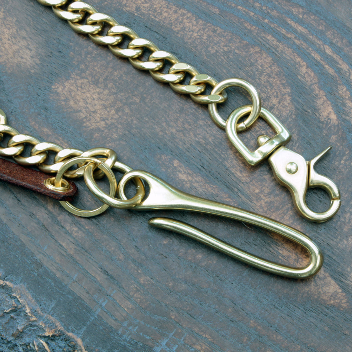 Heavy duty wallet chain, solid brass with Japanese fish hook