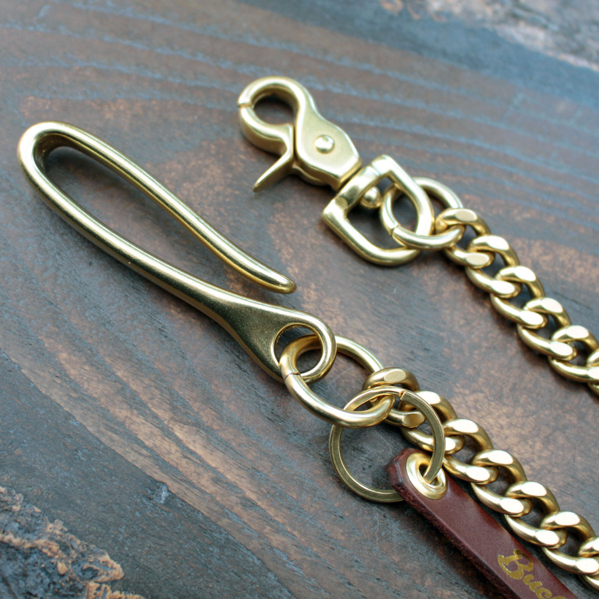 Heavy duty wallet chain, solid brass with Japanese fish hook