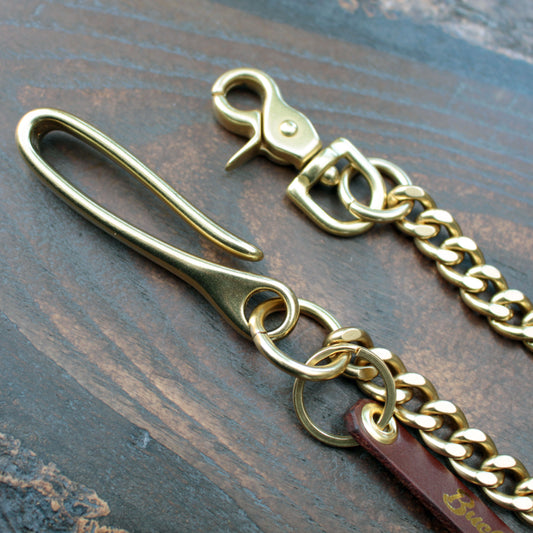 Heavy duty wallet chain, solid brass with Japanese fish hook