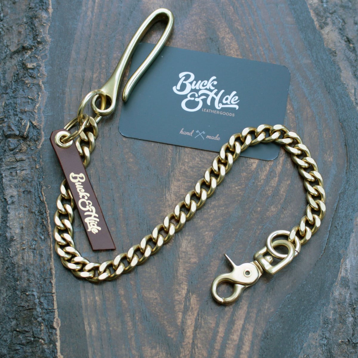 Heavy duty wallet chain, solid brass with Japanese fish hook