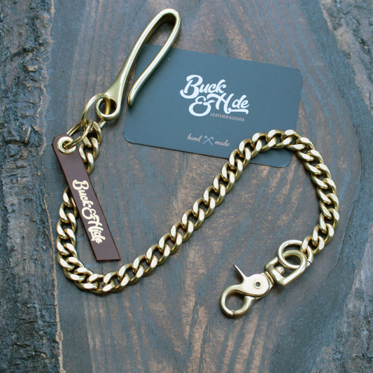 Heavy duty wallet chain, solid brass with Japanese fish hook