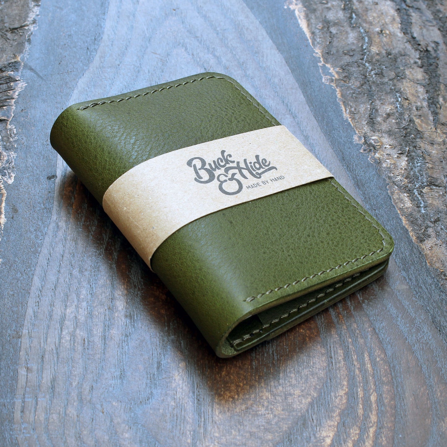 Minerva Box five-slot bifold wallet, olive green