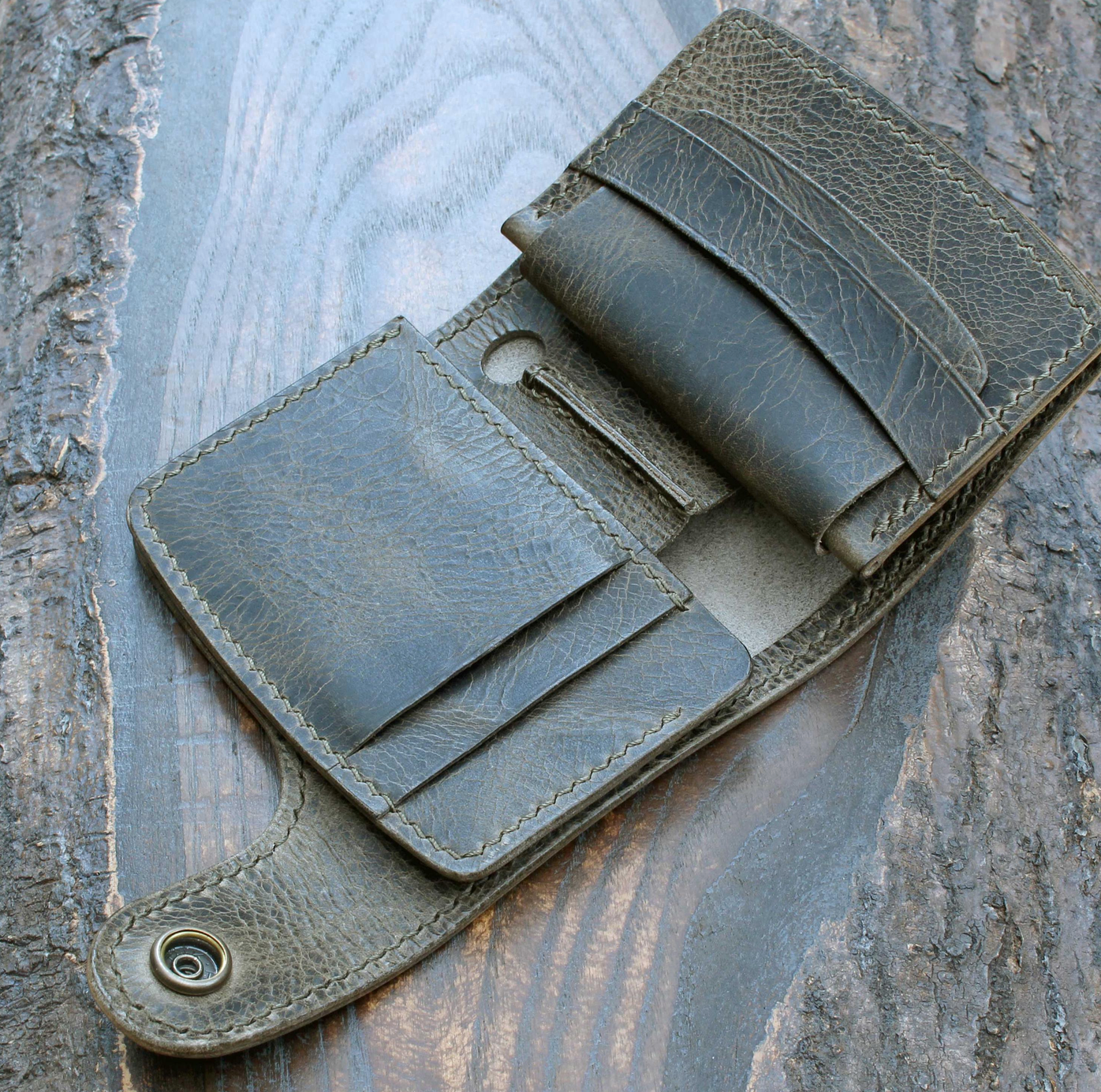 Custom for AB: Handmade Japanese-style bifold wallet – olive Badalassi Wax