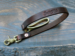 Horween Chromexcel leather lanyard, brass fish hook