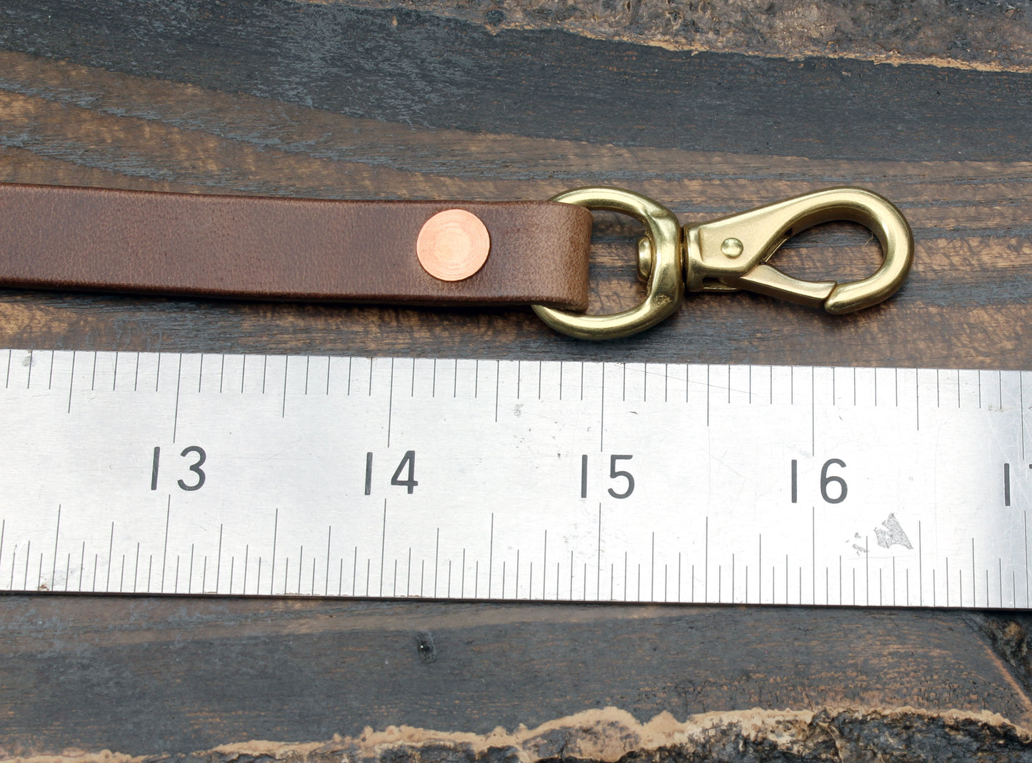 Leather wallet lanyard, natural Horween Chromexcel with brass fish hook