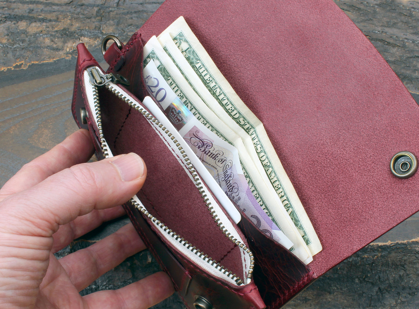 Long trucker wallet in burgundy Badalassi Wax