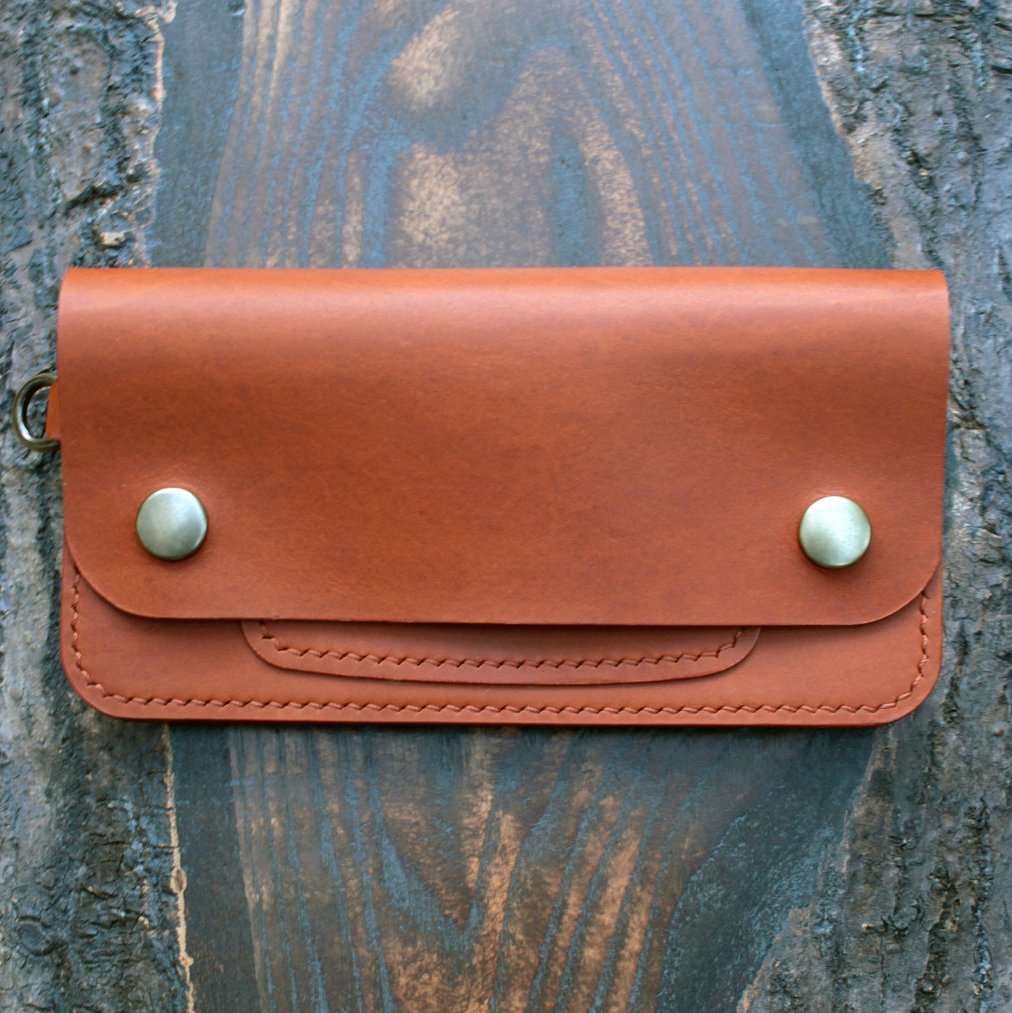Handmade leather long trucker wallet – cognac Minerva Liscio