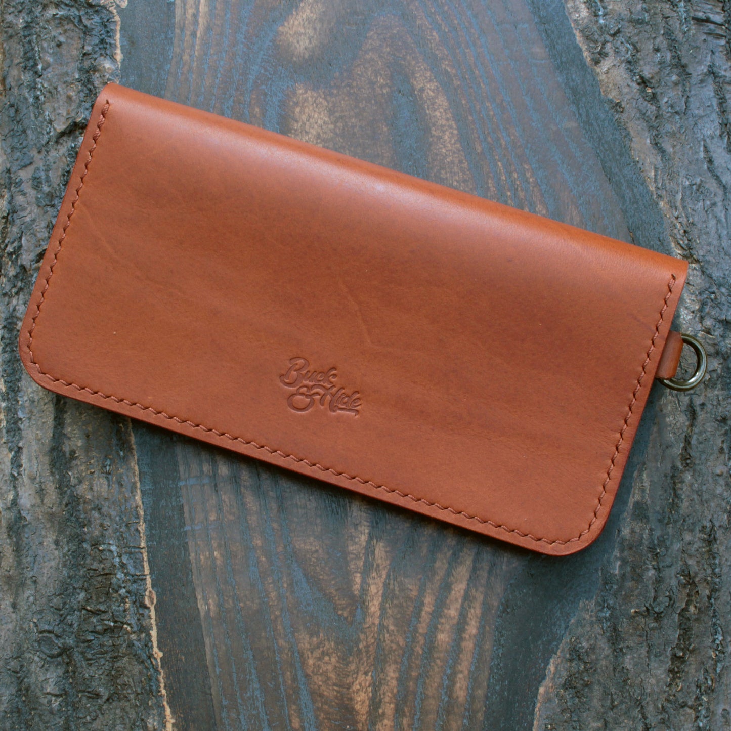 Handmade leather long trucker wallet – cognac Minerva Liscio