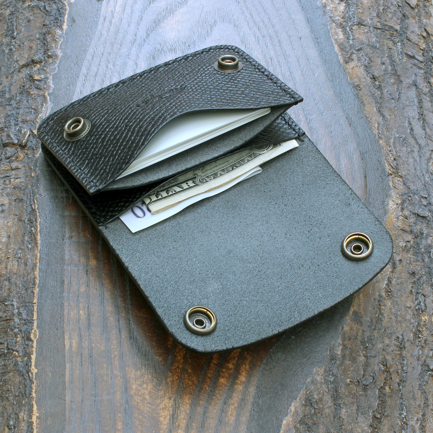 Mini trucker wallet in black hatched Buttero