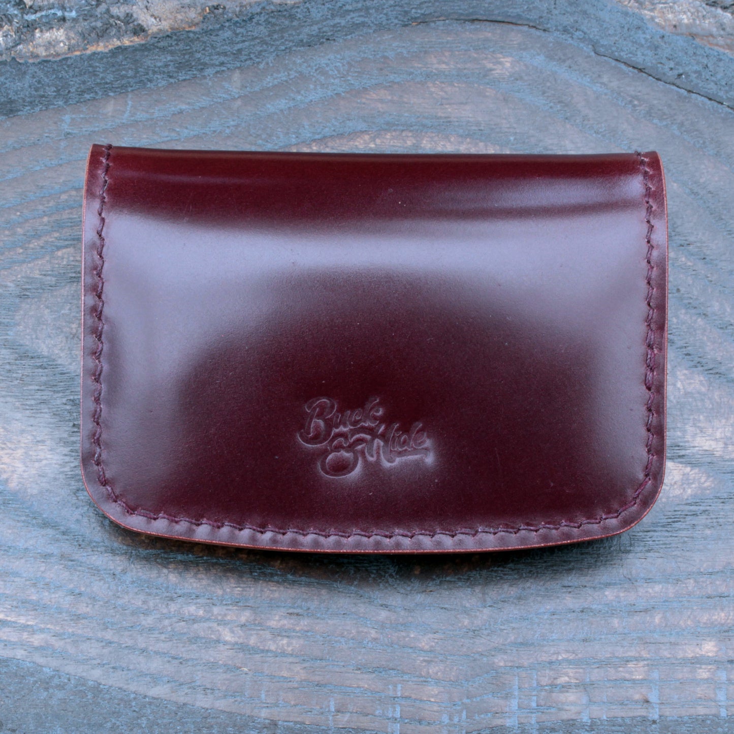 Handmade leather snap wallet in burgundy Shell Cordovan & Buttero