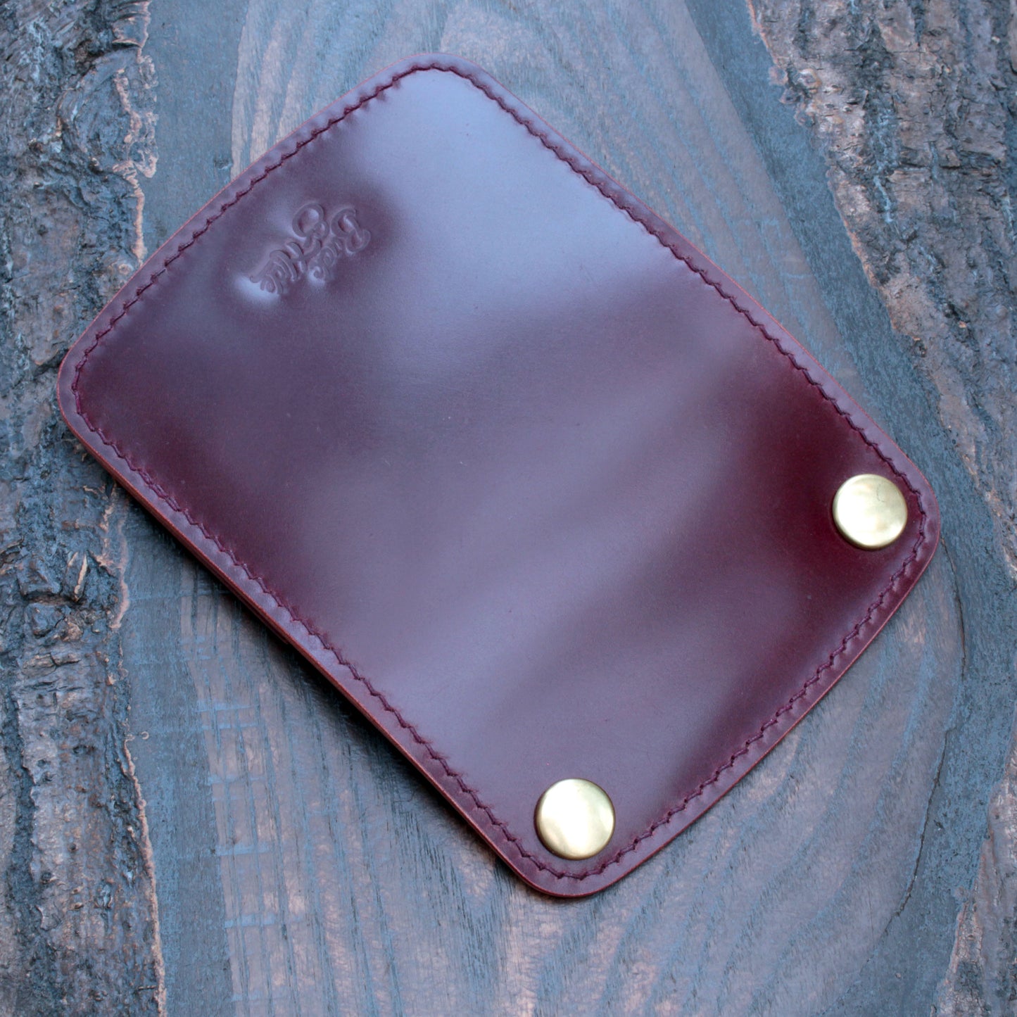 Handmade leather snap wallet in burgundy Shell Cordovan & Buttero