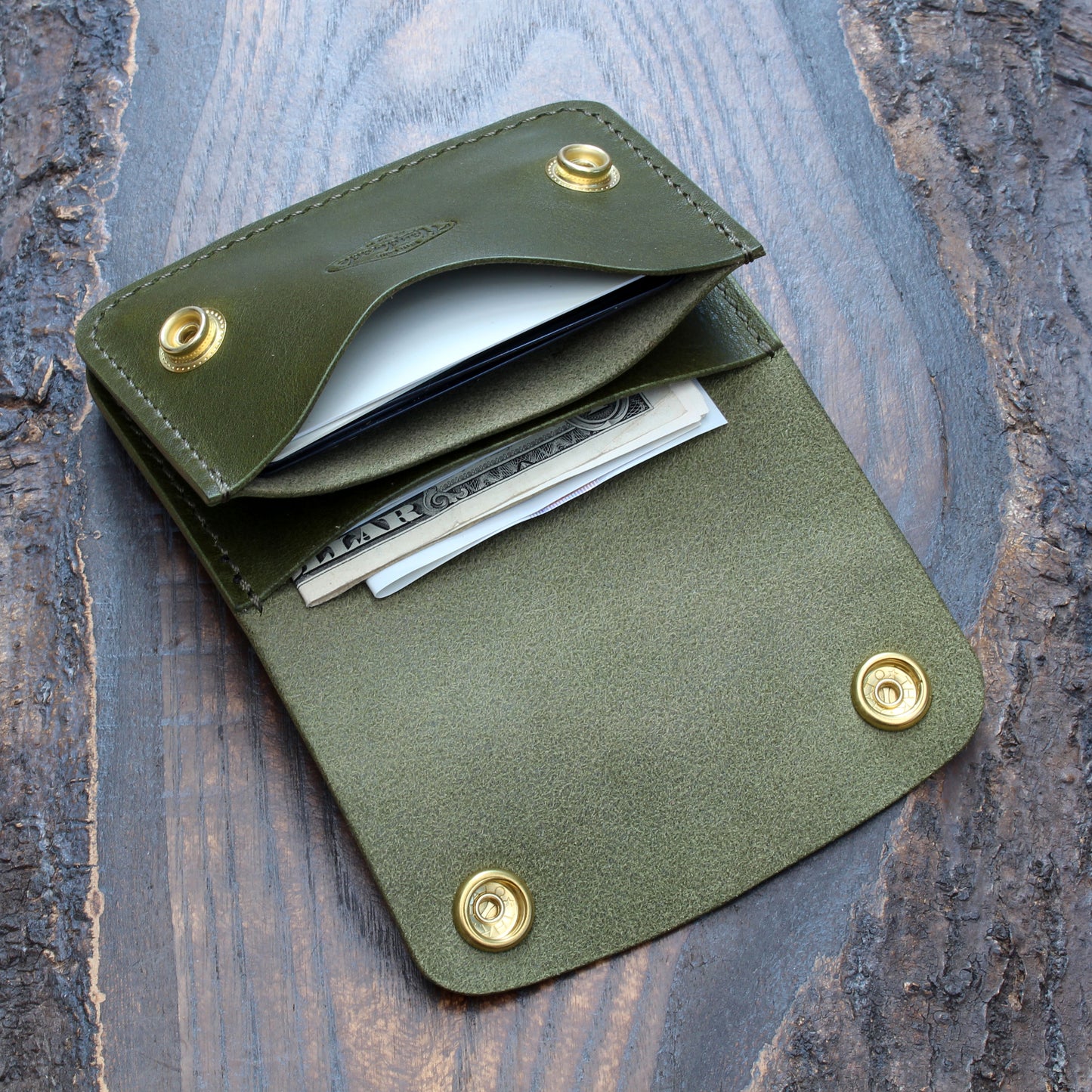 Mini trucker wallet in olive green Minerva Box