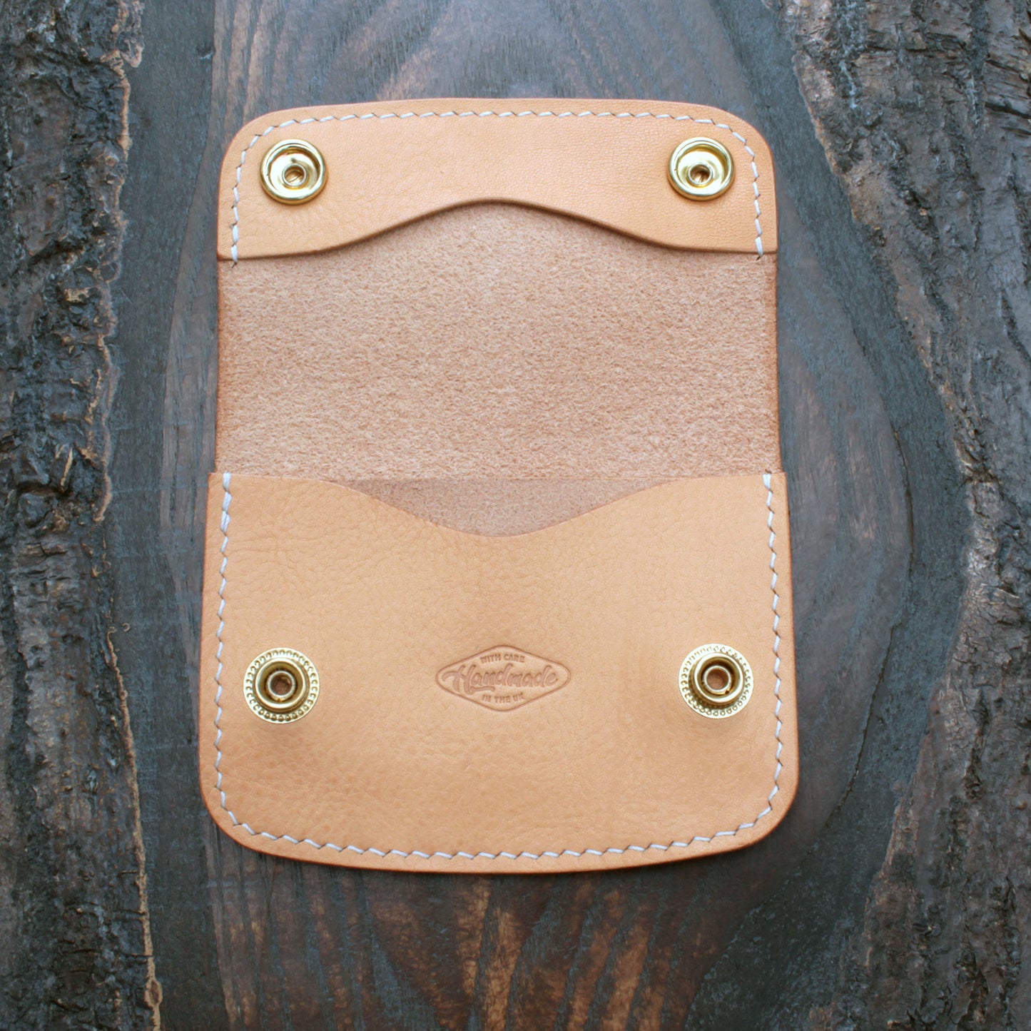 Handmade leather mini trucker wallet – natural Minerva Box