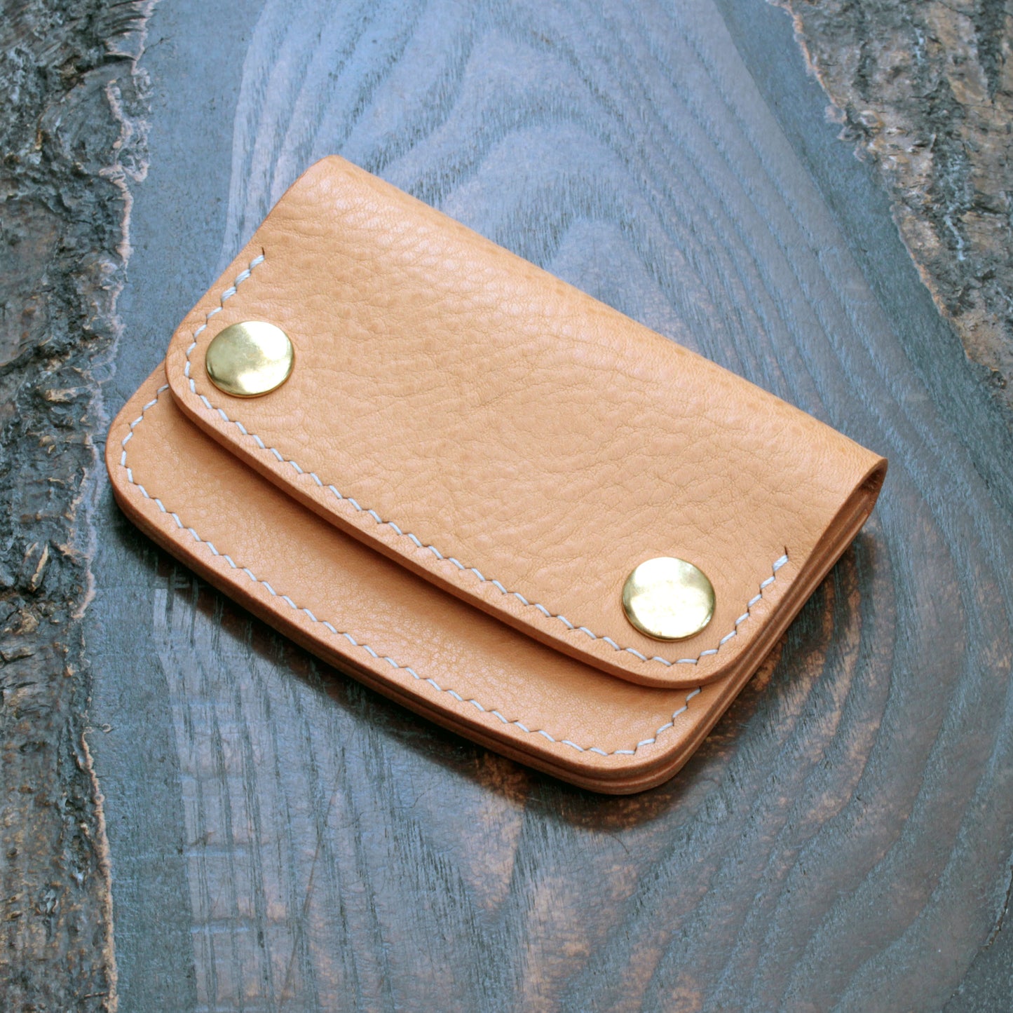 Handmade leather mini trucker wallet – natural Minerva Box