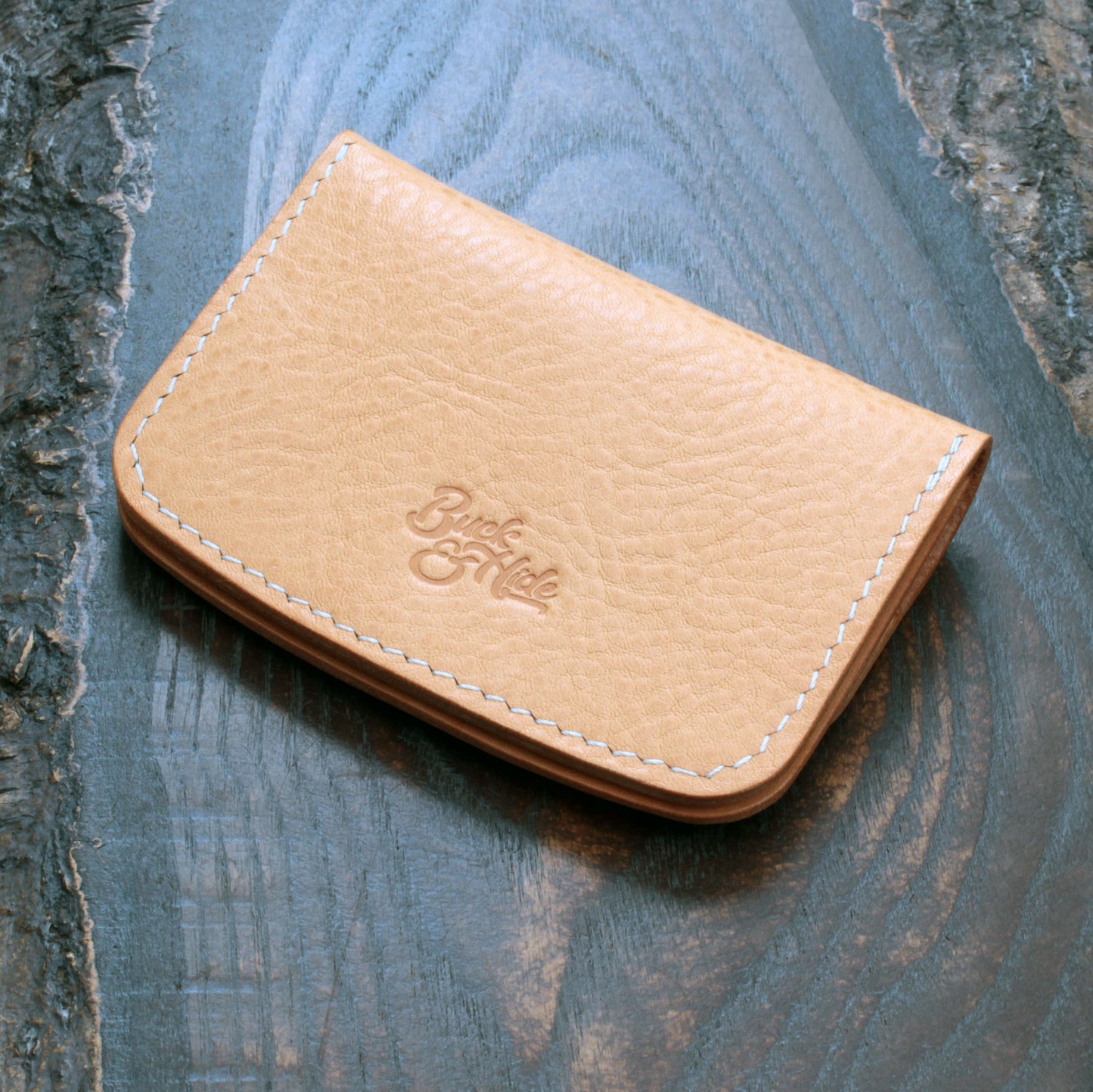 Handmade leather mini trucker wallet – natural Minerva Box