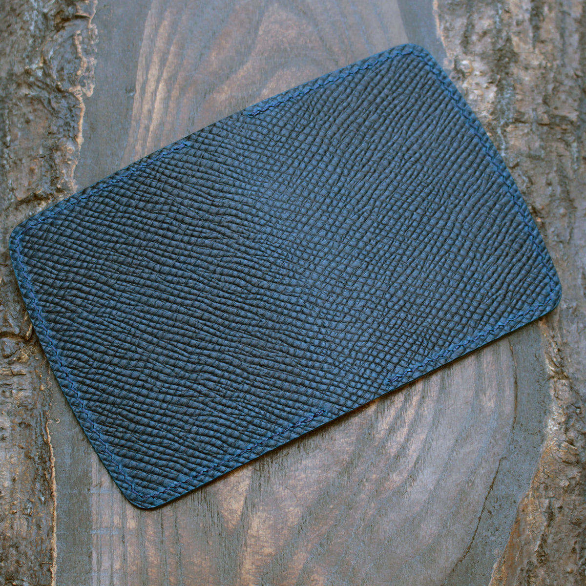 Six pocket leather wallet, hatched & smooth navy Buttero