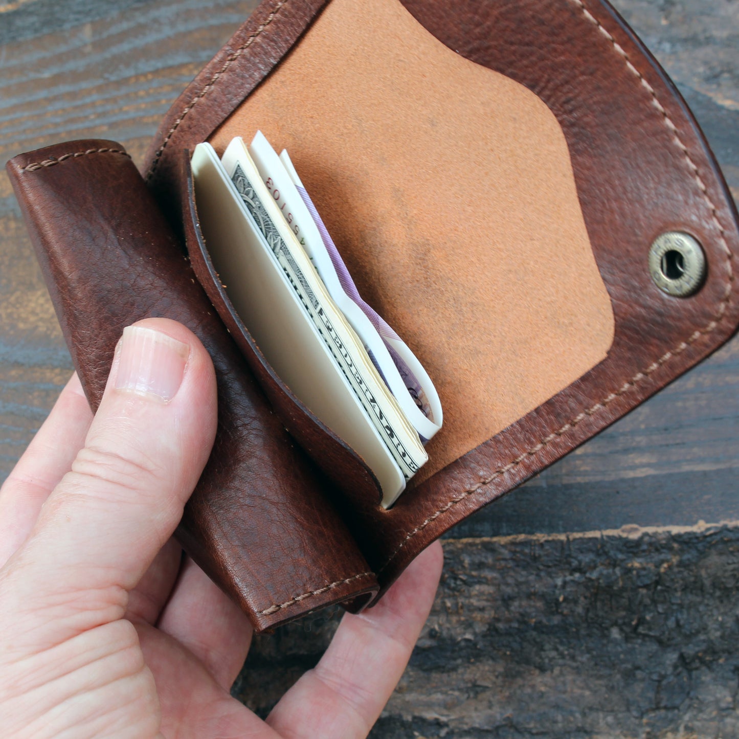 Mini trucker wallet in dark tan Nemesi
