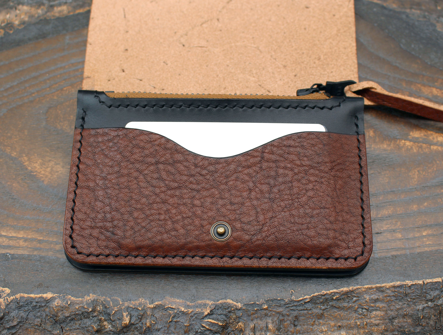 Snap wallet with zipper pouch, Iroko & Buttero