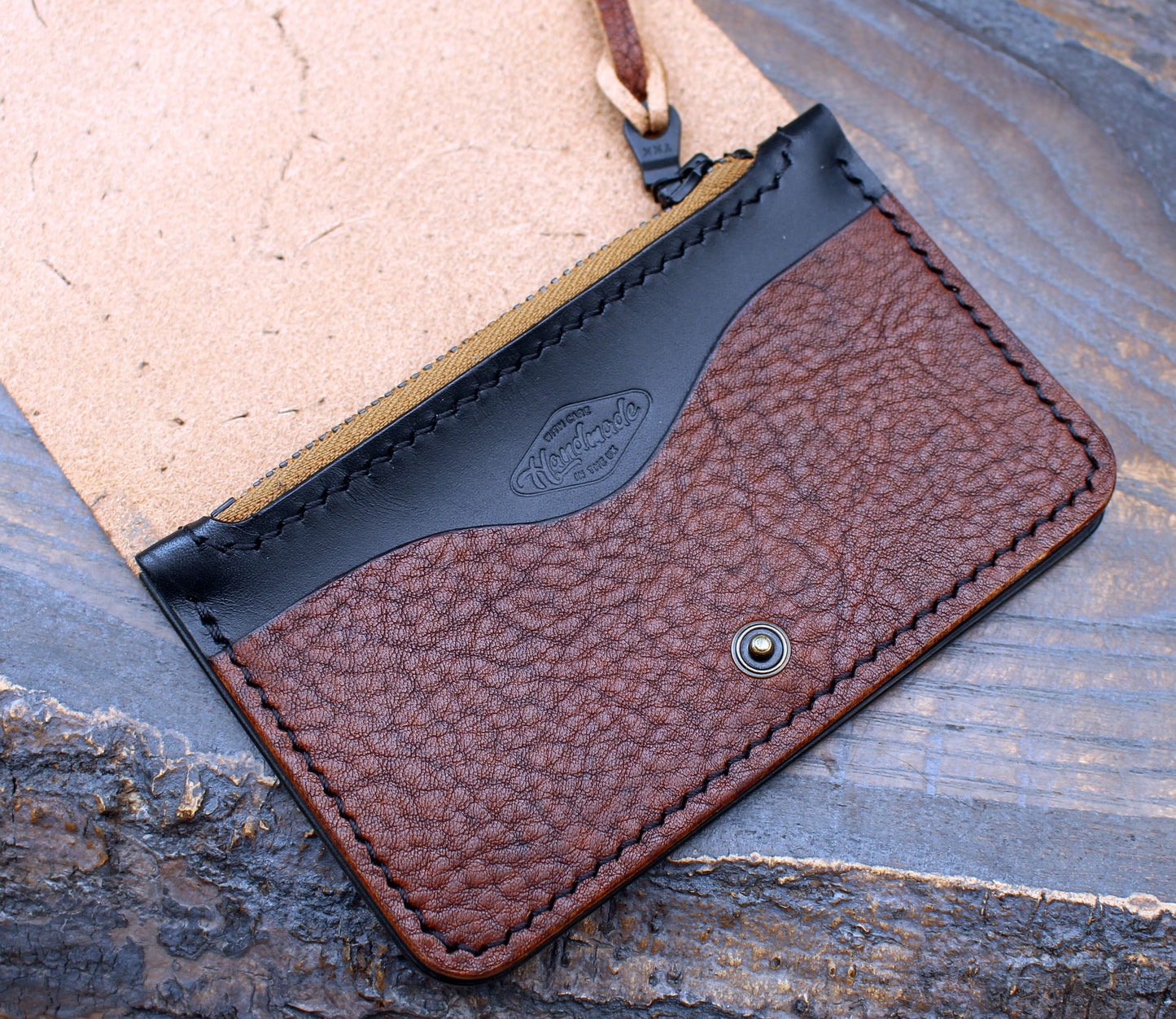 Snap wallet with zipper pouch, Iroko & Buttero