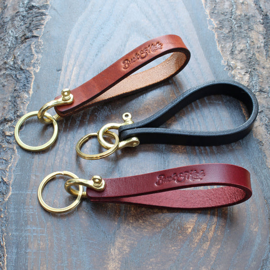 Leather and brass shackle key strap