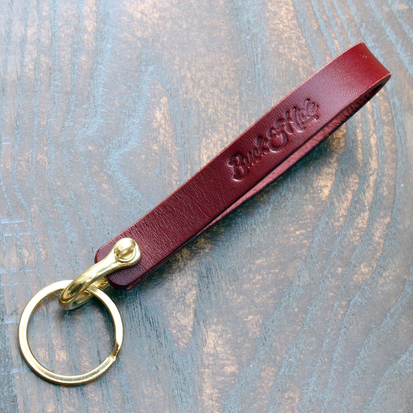 Leather and brass shackle key strap
