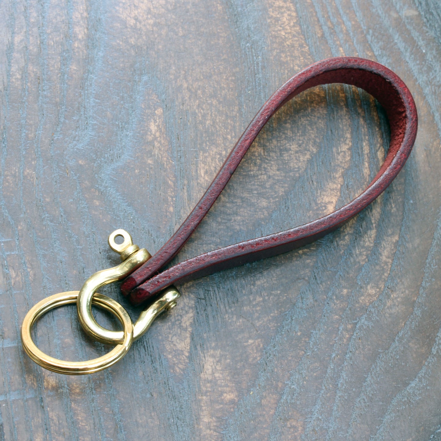 Leather and brass shackle key strap