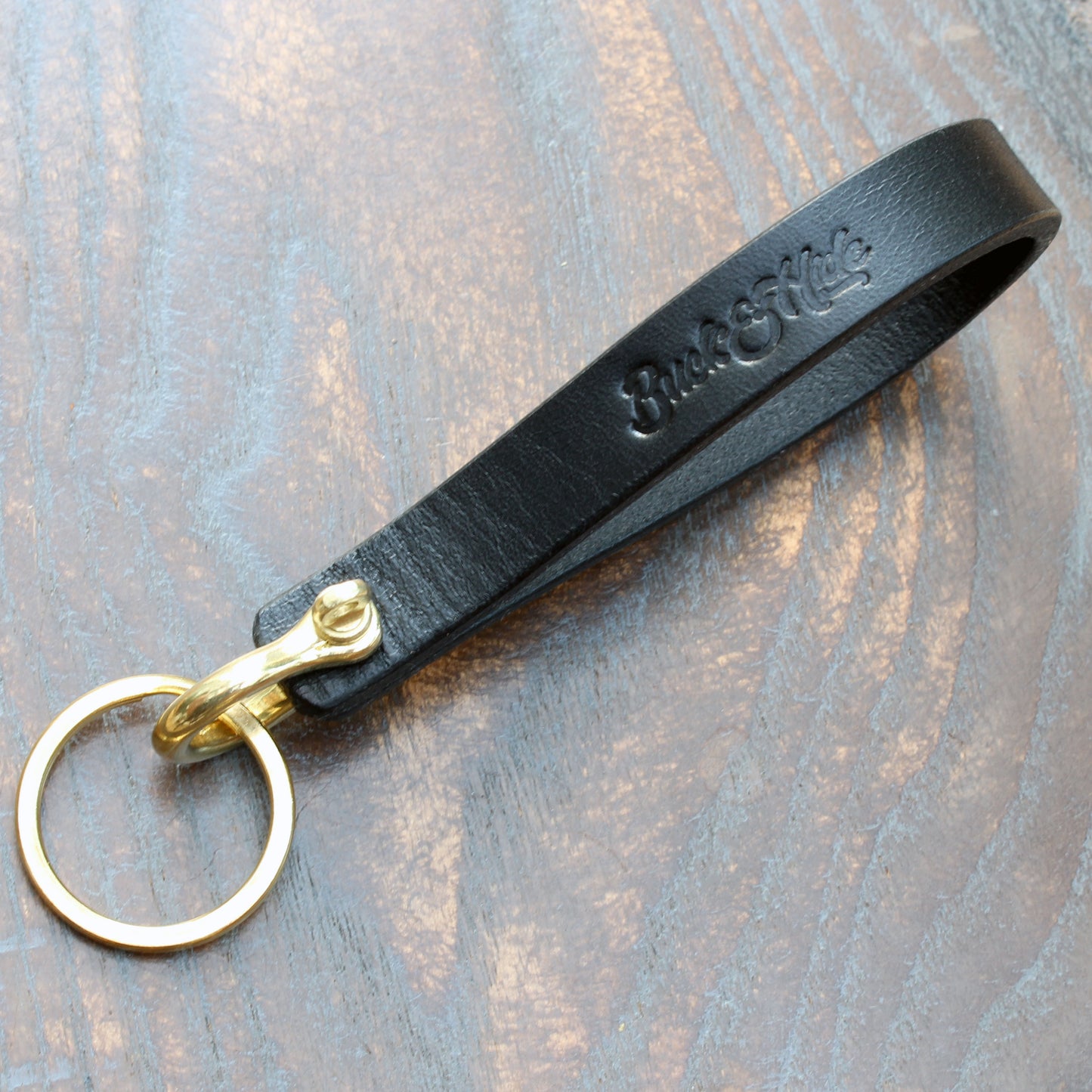 Leather and brass shackle key strap