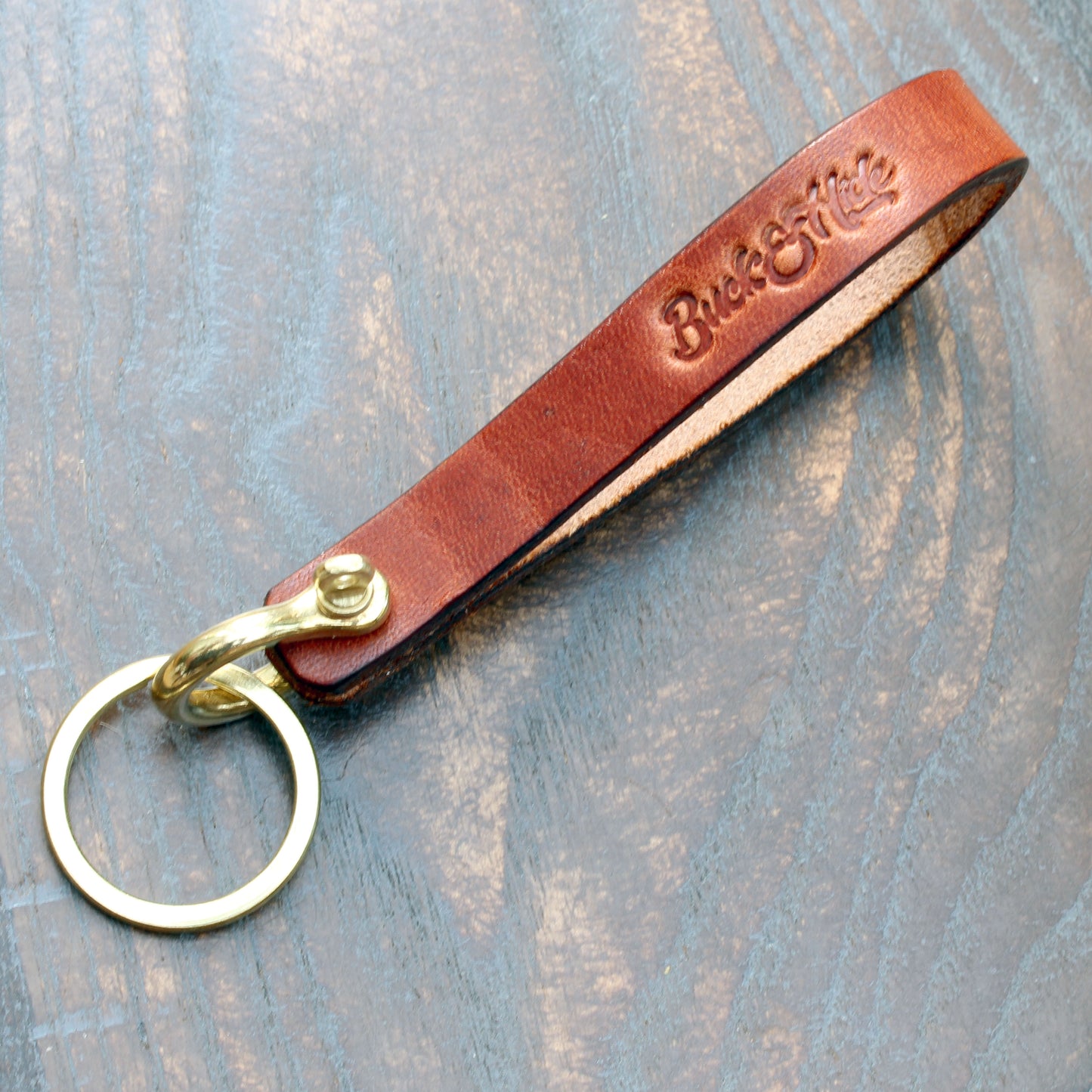 Leather and brass shackle key strap