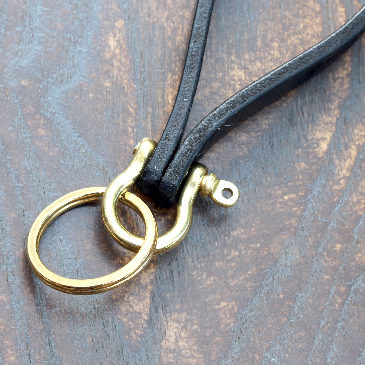 Leather and brass shackle key strap