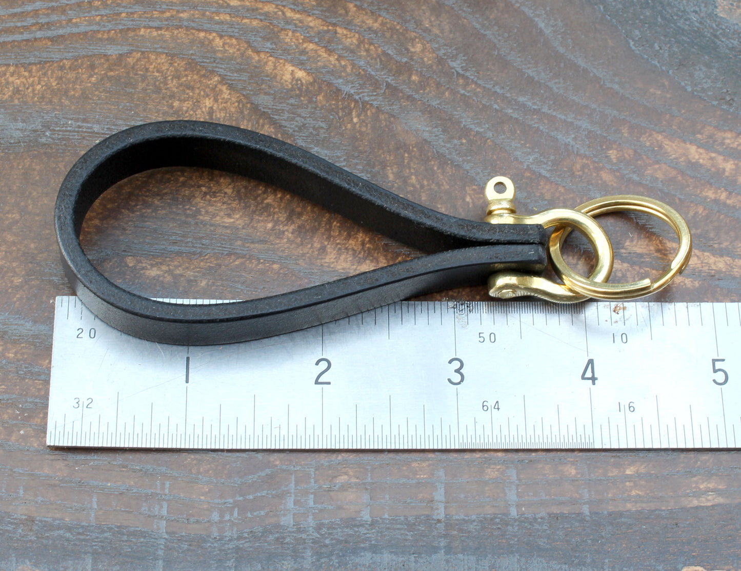 Leather and brass shackle key strap
