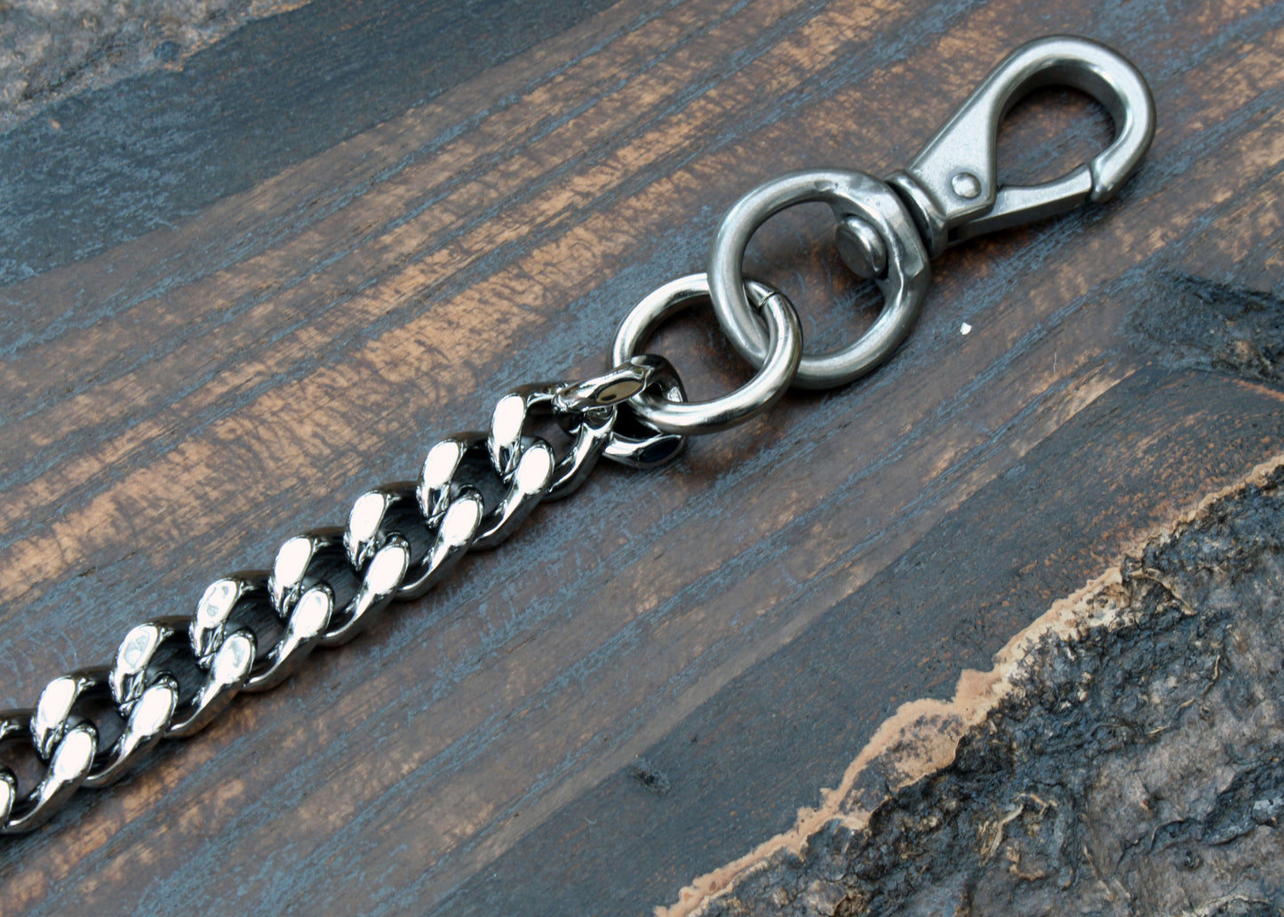 Heavy duty wallet chain, nickel silver with stainless steel shackle