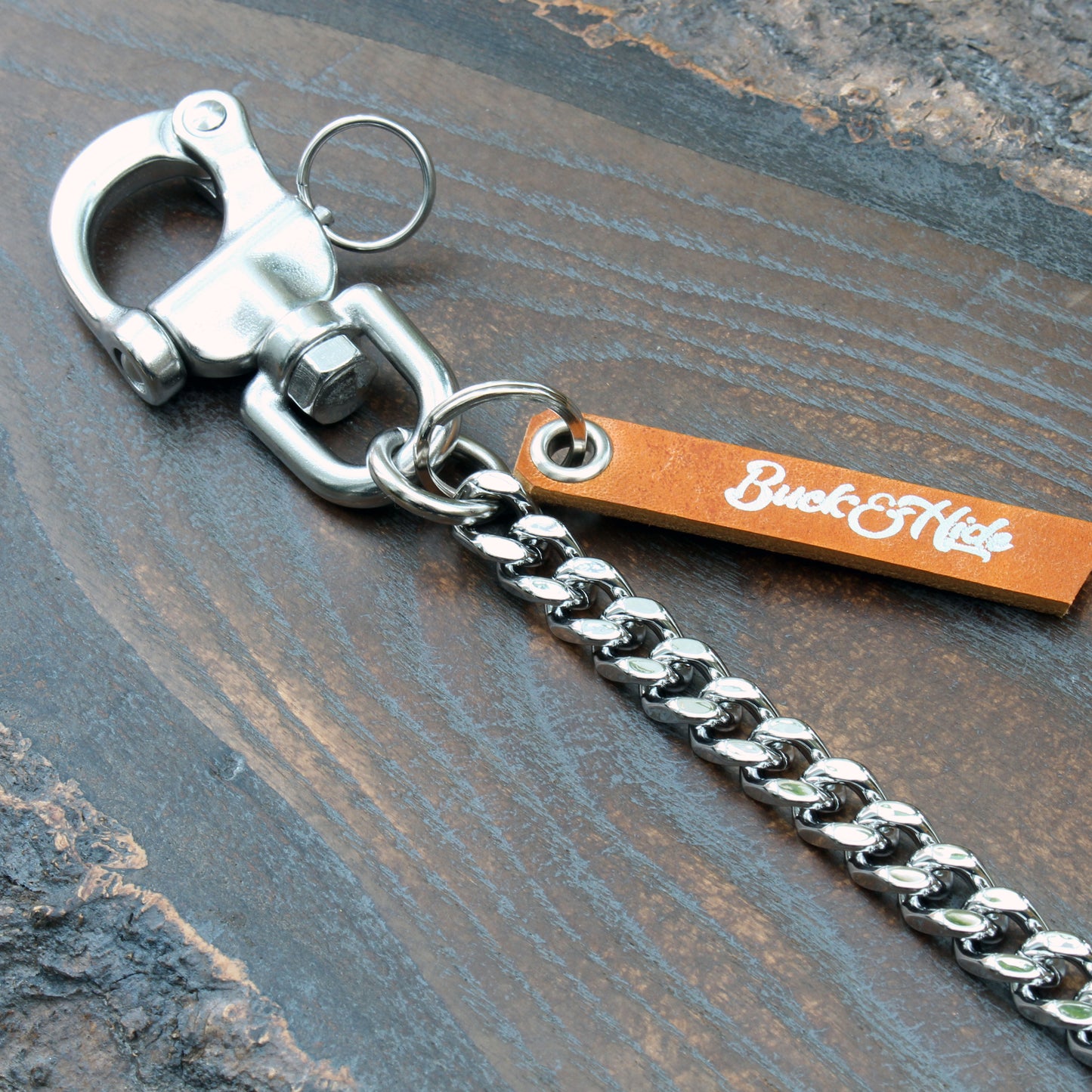 Heavy duty wallet chain, nickel silver with stainless steel shackle