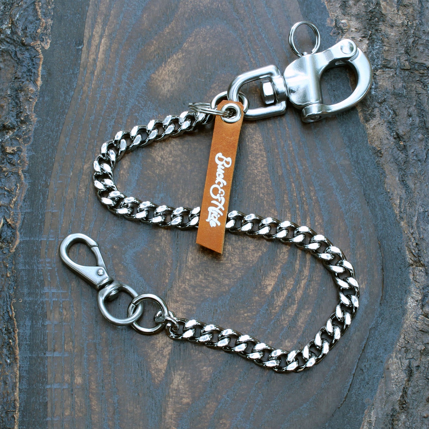 Heavy duty wallet chain, nickel silver with stainless steel shackle