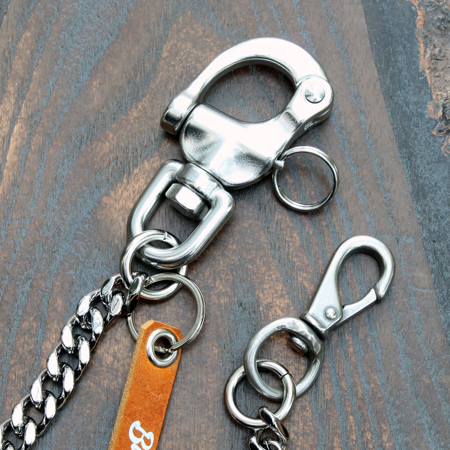Heavy duty wallet chain, nickel silver with stainless steel shackle