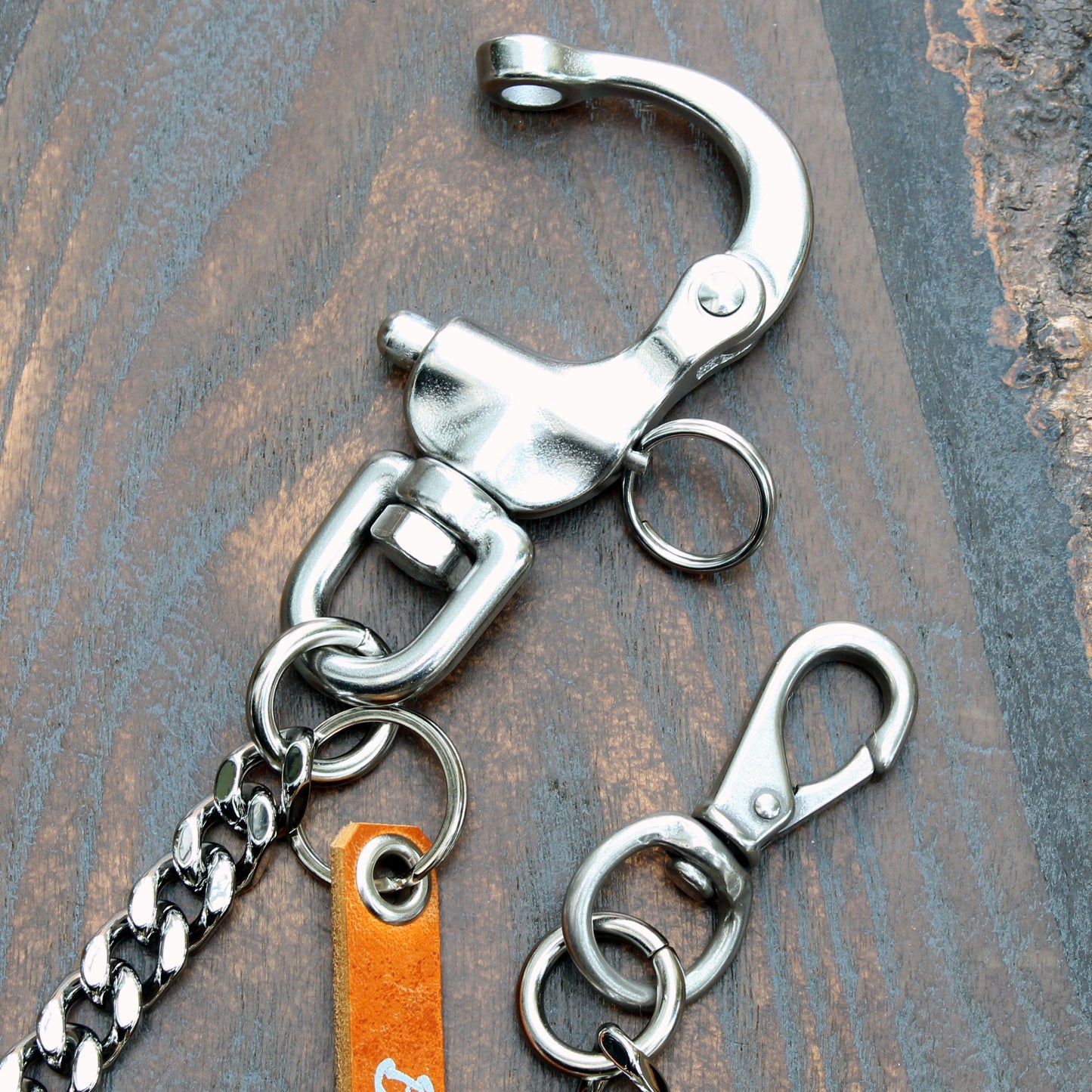 Heavy duty wallet chain, nickel silver with stainless steel shackle