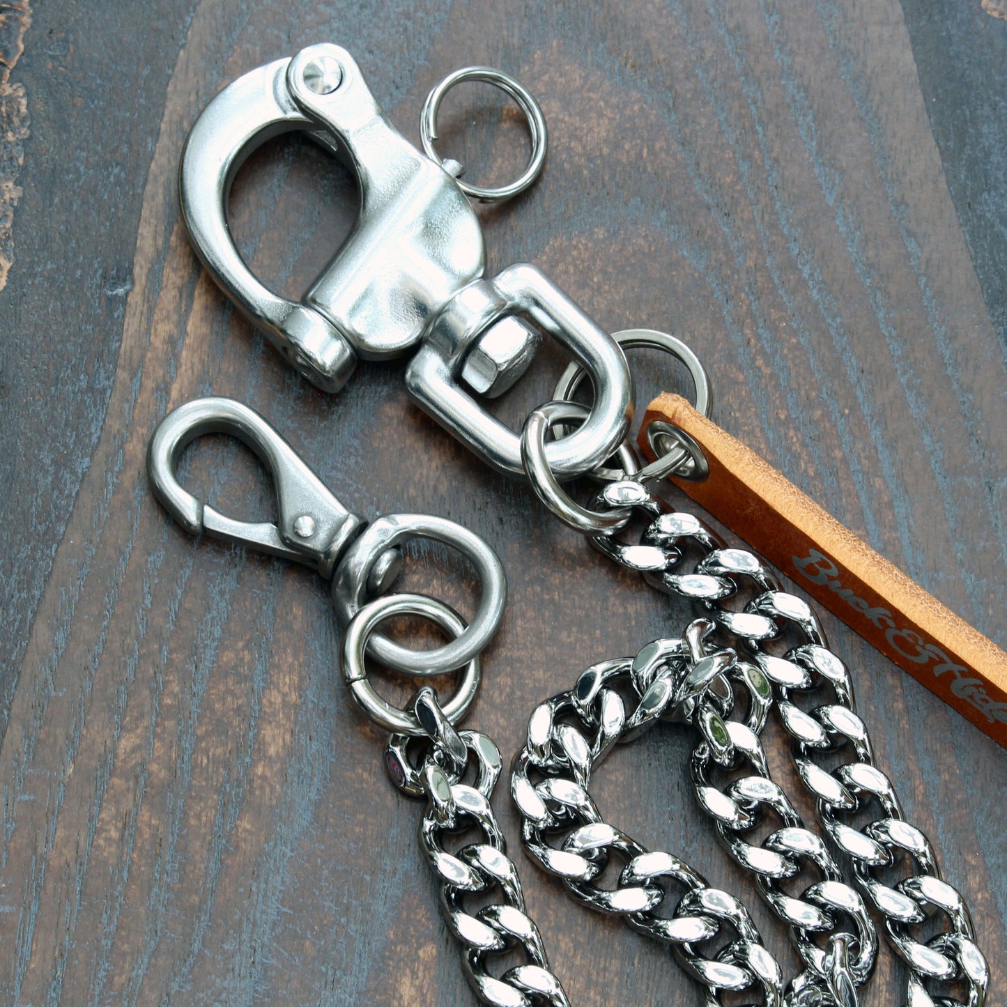 Heavy duty wallet chain, nickel silver with stainless steel shackle