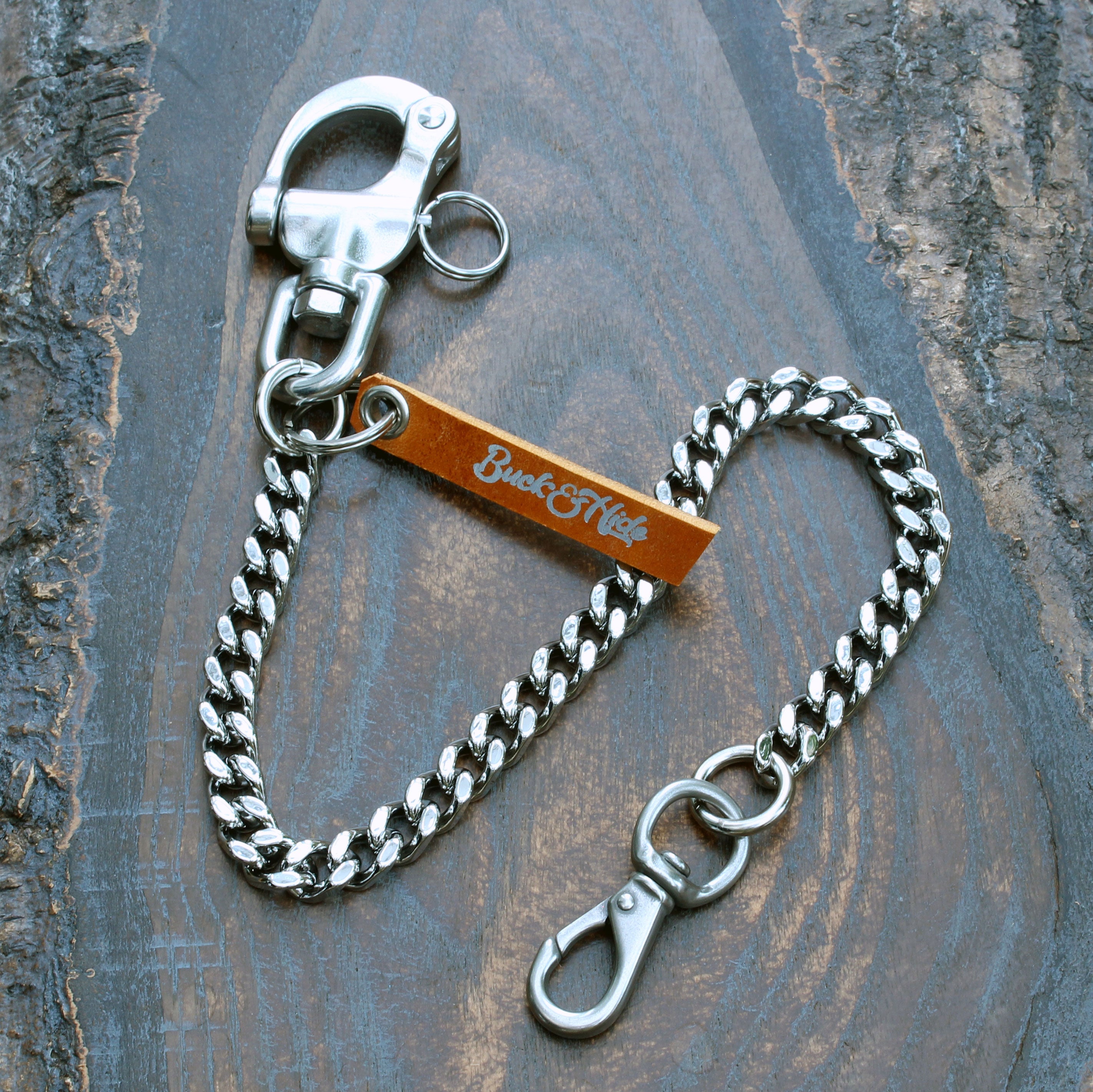 Heavy duty silver wallet chain, stainless steel shackle | Buck&Hide