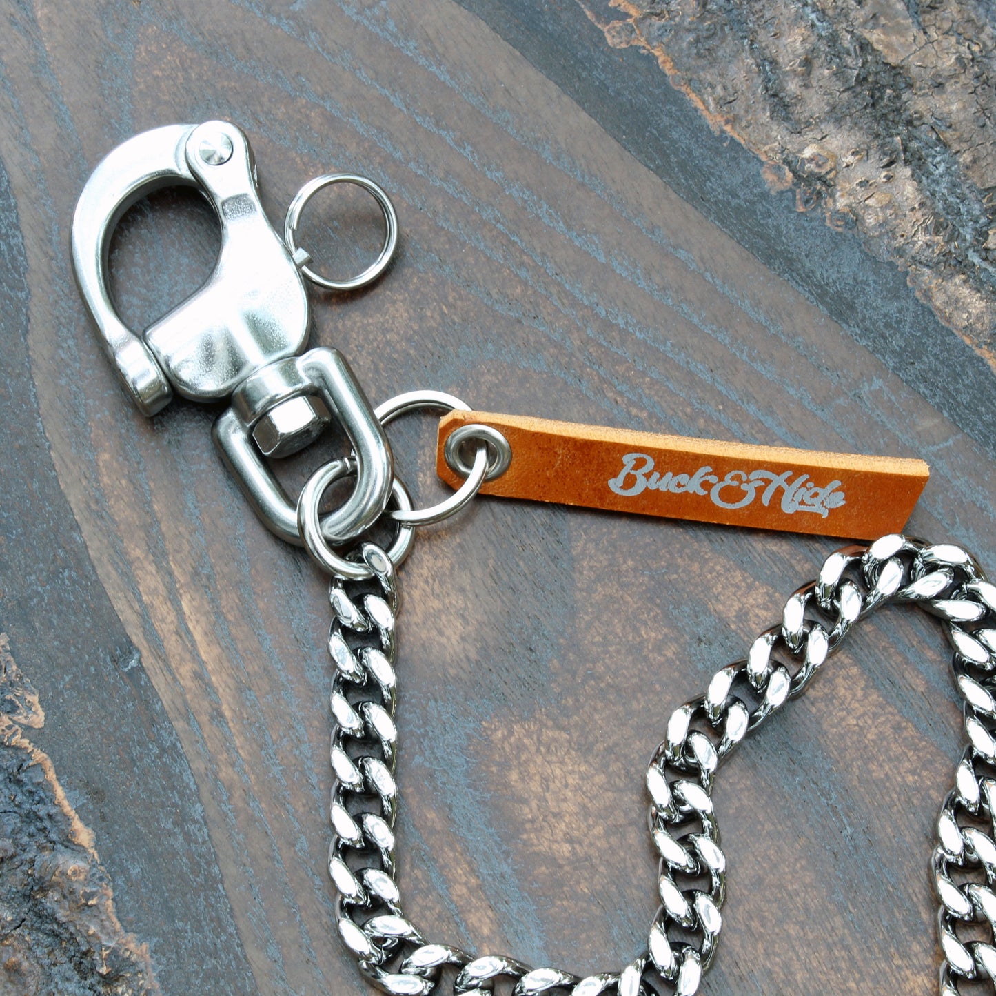 Heavy duty wallet chain, nickel silver with stainless steel shackle