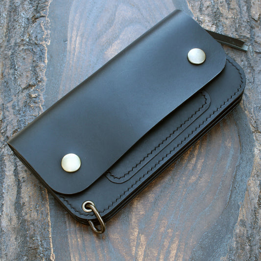 Long triple trucker wallet in black Buttero